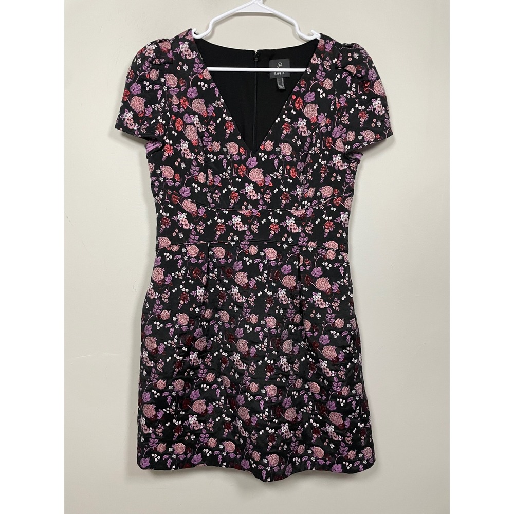 Adrianna Papell Ditsy Floral Jacquard Puff Sleeve Mini Dress Size 12